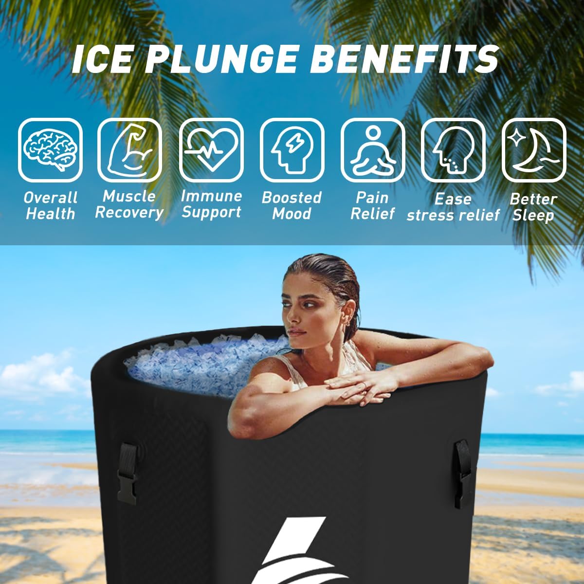 Inflatable Cold Plunge Tub 118 Gallons Capacity Ice Bath Black