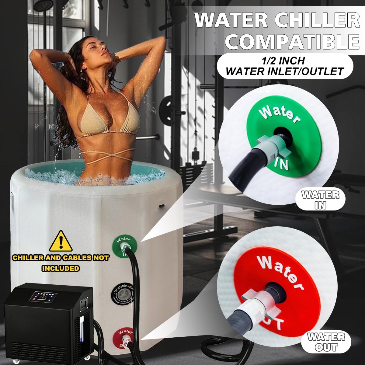 Inflatable Cold Plunge Tub 118 Gallons Capacity Ice Bath Black