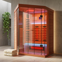 Full Spectrum Infrared Sauna，1-2 Person Home Sauna，Wooden Canadian Hemlock Indoor Spa Sauna with Resonance Speaker, Panoramic Tempered Glass Door — Studio Shot