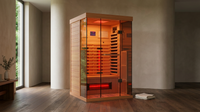 Full Spectrum Infrared Sauna，1-2 Person Home Sauna，Wooden Canadian Hemlock Indoor Spa Sauna with Resonance Speaker, Panoramic Tempered Glass Door — Lifestyle