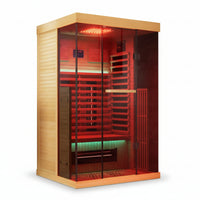 Infrared Sauna Built for Daily Wellness, Full Spectrum Heat, Canadian Hemlock Wood, Glass Door, Red Light